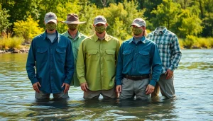 Explore premium Fly fishing apparel in a tranquil river landscape, showcasing quality and versatility.