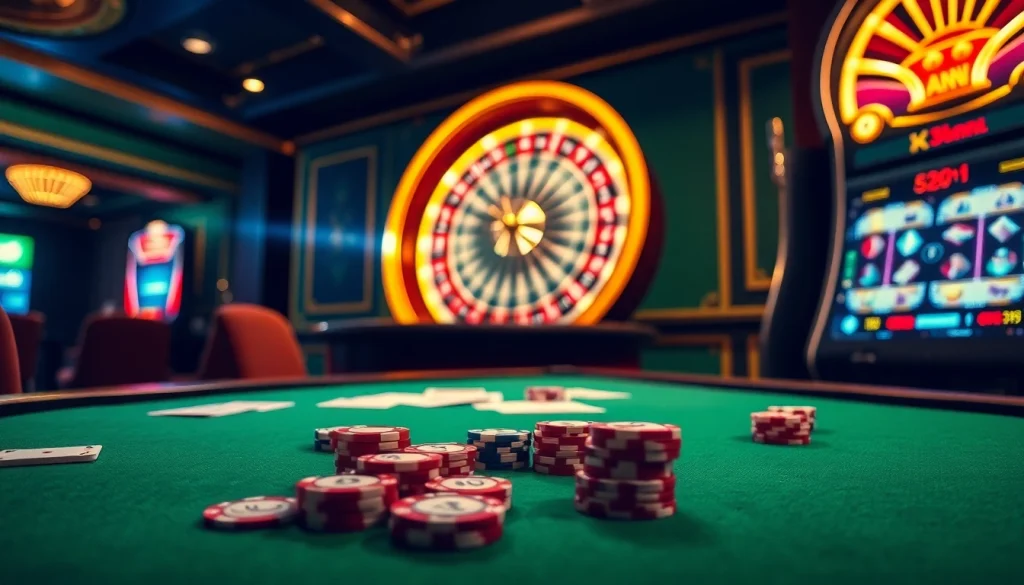 Exciting casino scene with poker chips and cards featuring high-stakes s8 gameplay ambiance.