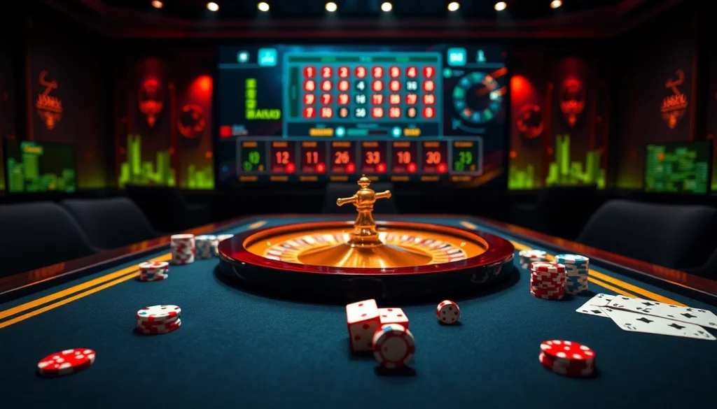 Engage in exciting gameplay at https://ev882.sa.com/ with a luxurious online casino atmosphere showcasing roulette and poker elements.