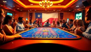 Engaging scene of players enjoying the best online casinos Texas with vibrant lighting and festive atmosphere.