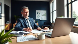 Superfund accountant analyzing financial data in a modern office, showcasing professionalism and expertise.