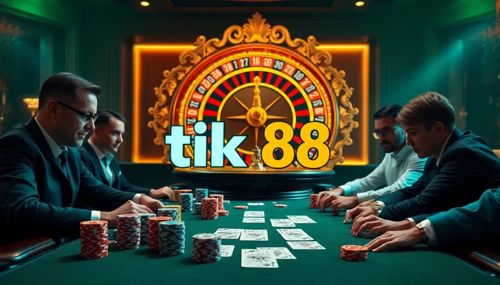 Trải nghiệm cảm giác hồi hộp khi chơi tik 88 tại bàn poker sang trọng với đầy chip và lá bài đầy màu sắc!