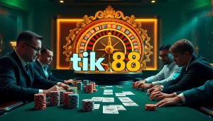 Trải nghiệm cảm giác hồi hộp khi chơi tik 88 tại bàn poker sang trọng với đầy chip và lá bài đầy màu sắc!