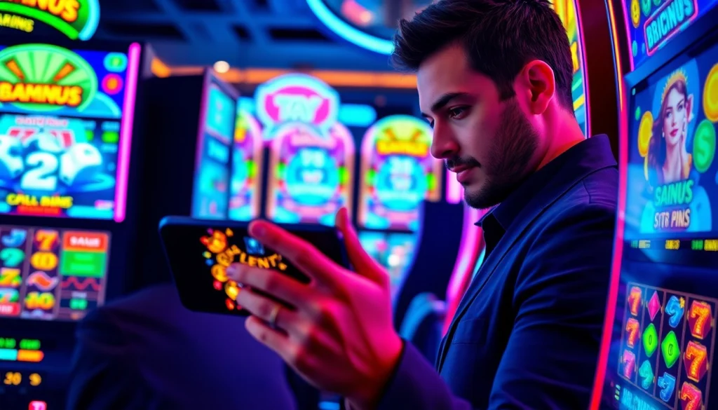 Slot depo 1k pada mesin slot digital dengan atmosfer ceria dan pemain fokus.