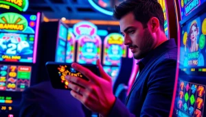 Slot depo 1k pada mesin slot digital dengan atmosfer ceria dan pemain fokus.