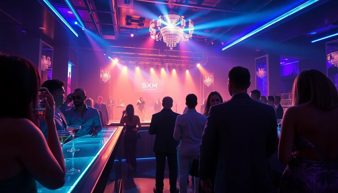 Experience the nightlife at Club SXM with performers and elegant patrons in a vibrant setting.
