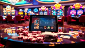 Người chơi cá cược đang trải nghiệm sự phấn khích và sự thanh lịch với ứng dụng Bet VIP tại một casino sang trọng.