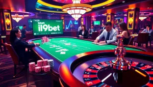Engaging online casino gameplay at i9bet with poker chips and cards.