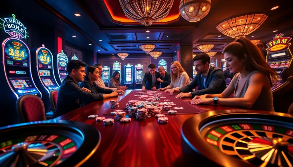 Toto slot players eagerly place bets at a vibrant casino gaming table, embodying excitement and strategy.
