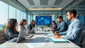 Professional team engaged in Corporate Tax Return Filing in a modern Dubai office.