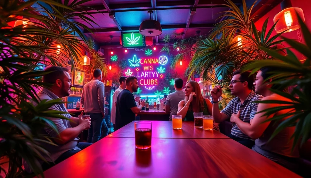 Besucher genießen die entspannte Atmosphäre der Cannabis Clubs Lloret De Mar mit lebendiger Gestaltung.