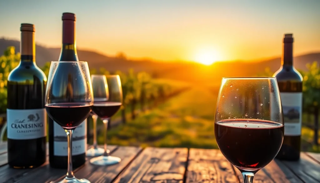 Enjoy stunning wineries in Clarksburg with elegant wine glasses and vineyards.