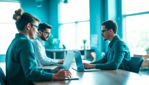 Team working with AI Software in a modern office environment, emphasizing collaboration and innovation.