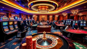 Pemain situs deposit 5k menikmati permainan kasino yang mendebarkan, memasang taruhan, dan berinteraksi dengan mesin slot yang penuh warna.