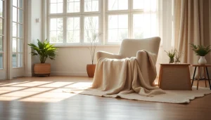 Creëer luxe en stijl met bouclé stoffen over een moderne stoel in een warme setting.