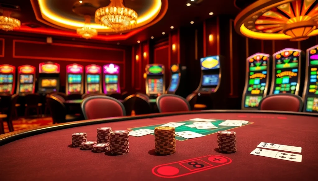 Engage in poker action at https://mm88.fun/ with a luxurious table setup and vibrant casino atmosphere.