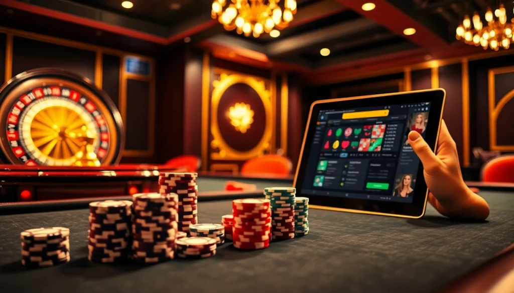Sbobet login terbaru showcased in an elegant casino scene with high-stakes gambling elements.