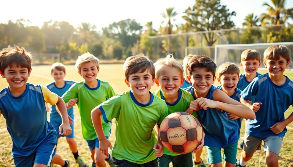 Engaged boys participating in Multi Sports Camps for Boys, showing teamwork and athletic diversity.