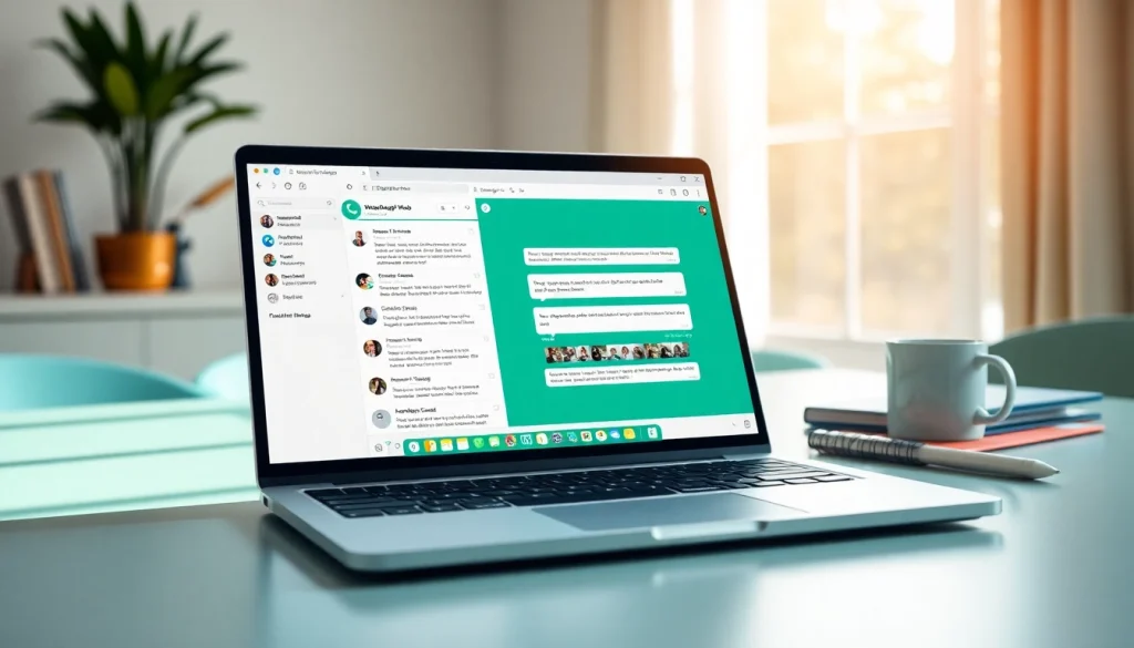 明亮工作区的笔记本屏幕上显示的 WhatsApp Web 界面