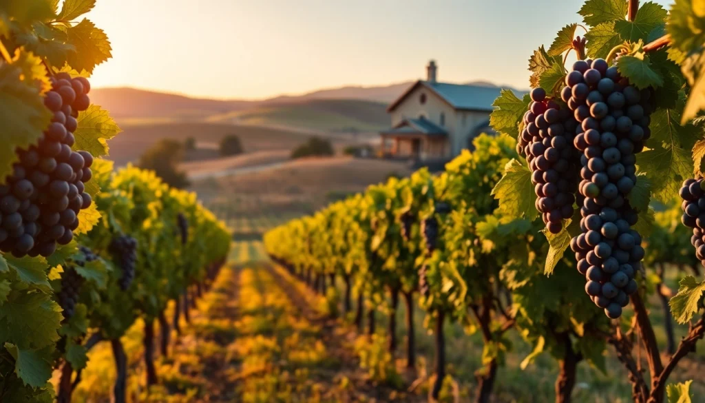 Experience the charm of Sacramento wineries surrounded by lush vineyards and golden hour glow.