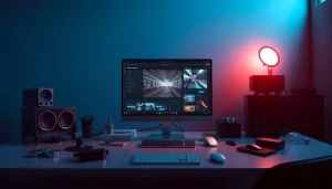 AI NSFW image generator in a modern tech studio showcasing digital creativity.