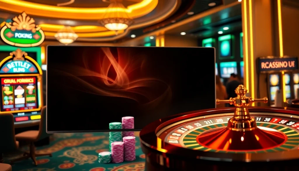 Action-packed Gopay88 Daftar gambling scene with luxury casino elements like poker chips and slot machines.