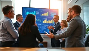 Dive into das 142 compliance with professionals collaborating around digital displays in a modern office.