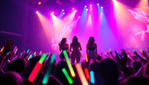 Dynamic Blackpink news concert scene showcasing members performing with vibrant crowd engagement.