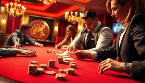 Experience the excitement of gambling at MM88 with a high-stakes poker table and vibrant casino atmosphere.