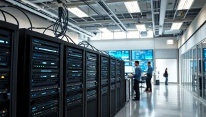 Visualizing Network infrastructure with technicians collaborating in a modern office setup.