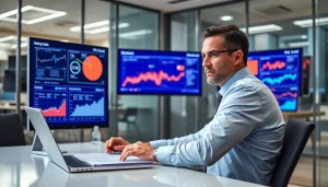 Dedicated crisis management consultant analyzing data in a modern office environment.