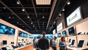 Analizowanie cen elektroniki w nowoczesnym sklepie technologicznym z eleganckimi urządzeniami.