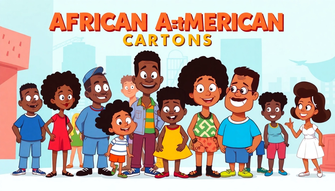 A vibrant scene showing diverse characters from African American Cartoons celebrating their cultural legacy.