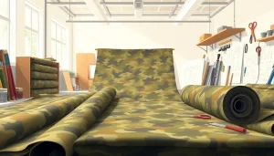 Verken de veelzijdigheid van camouflage stoffen in een moderne stoffen werkplaats.